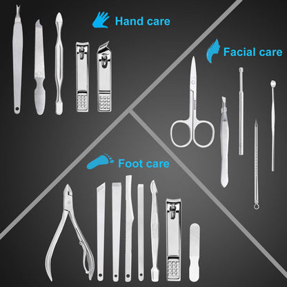 Nail Clippers Set Fingernail and Toenail Clipper Cutters, Manicure Pedicure Kit 18 Pieces Stainless Steel, with Luxurious Travel Case