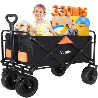 Foldable Wagon Cart, 330lbs Collapsible with Detachable All-Terrain Wheels Cup Holders