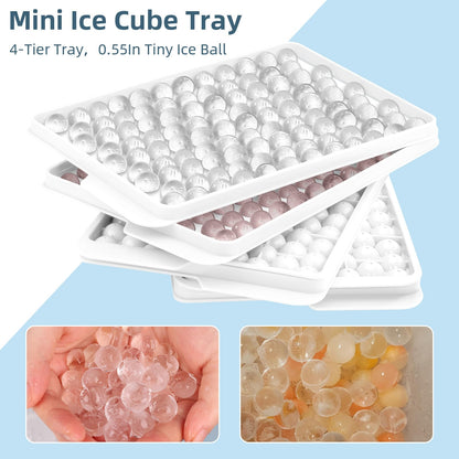 Mini Ice Cube Trays, Small Tiny Round Pebble Crushed Nugget Ice Trays for Freezer with Lid - Chilling Drinks Coffee Juice 4 Pack/0.55In