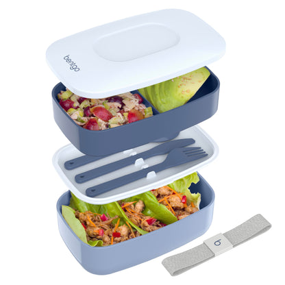 Adult Bento Box, Stackable 3-Compartment Lunch Box with Removable Utensil Set and Sealing Strap, BPA-Free, Food Container Ideal for Meal Prep