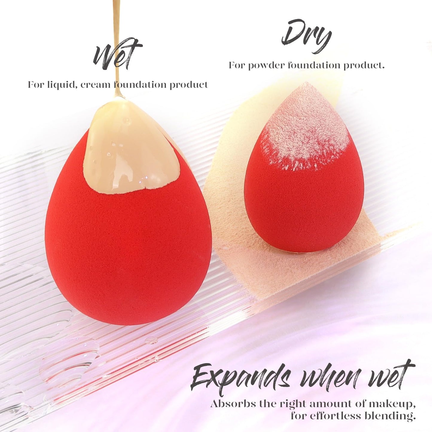 BEAKEY Makeup Sponge Set 5 Pack Micro Porous Low Absorption Soft Latex Free Foundation Beauty Sponges & Blenders for Powder Cream
