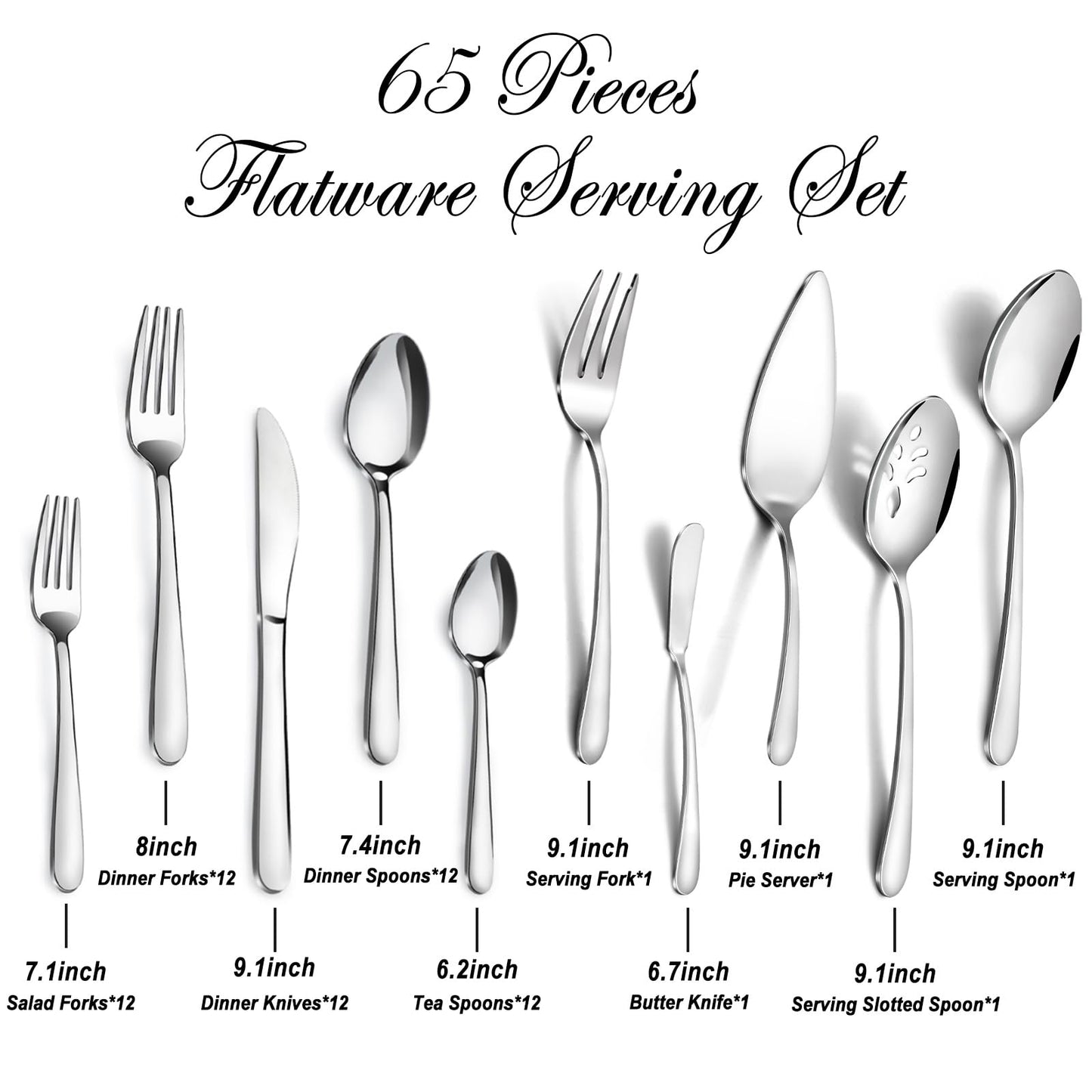Stainless Steel Flatware with Steak Knives, Forks, Spoons, Knives - Dishwasher Safe for Home or Restaurant