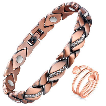 Women's Copper Bracelets ,Ultra Magnetic Bracelets with 3500 Gauss Magnets,Crystal with Sizing Tool
