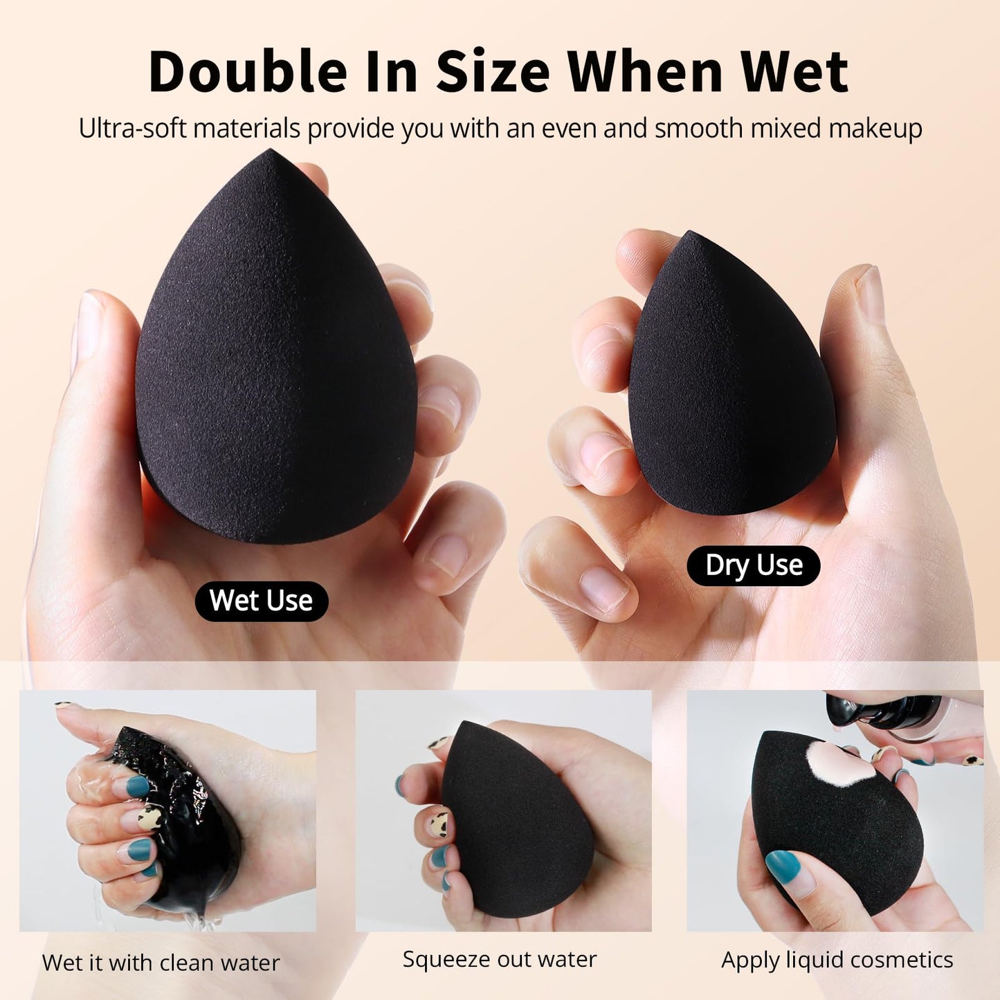 BEAKEY Makeup Sponge Set 5 Pack Micro Porous Low Absorption Soft Latex Free Foundation Beauty Sponges & Blenders for Powder Cream