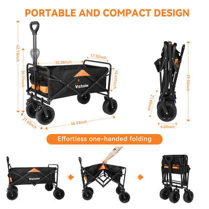 Foldable Wagon Cart, 330lbs Collapsible with Detachable All-Terrain Wheels Cup Holders