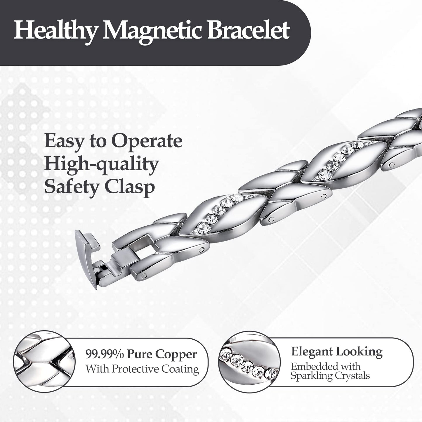Women's Copper Bracelets ,Ultra Magnetic Bracelets with 3500 Gauss Magnets,Crystal with Sizing Tool