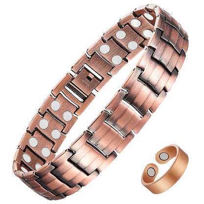 Men's Copper Magnetic Bracelet and Ring Elegant 99.99% Solid Copper Bracelets with Sizing Tool.
