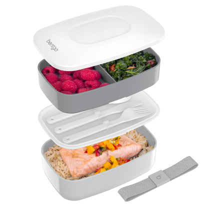 Adult Bento Box, Stackable 3-Compartment Lunch Box with Removable Utensil Set and Sealing Strap, BPA-Free, Food Container Ideal for Meal Prep