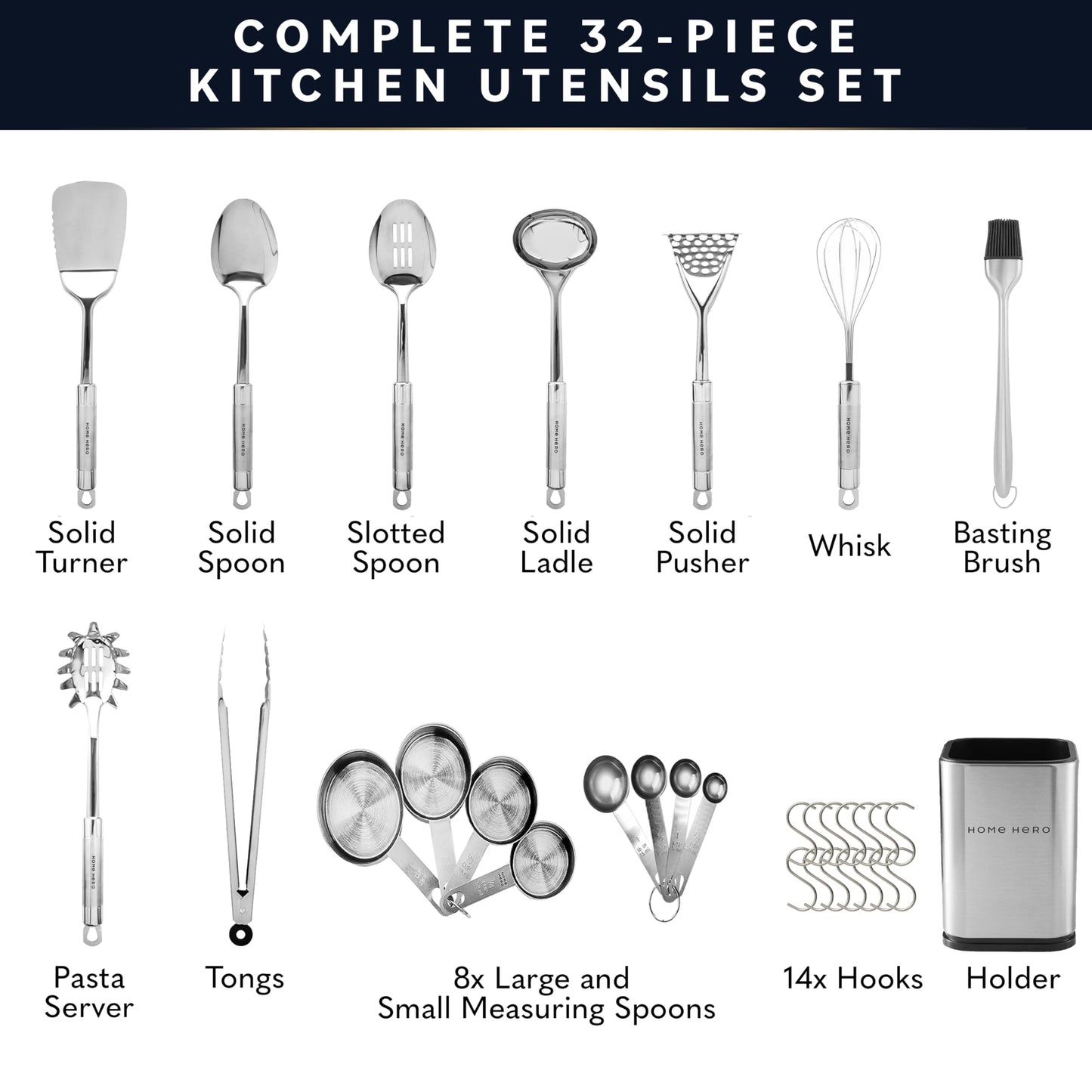 Stainless Steel Kitchen Utensils Set - Heat-Resistant Silicone & Nonstick Tools