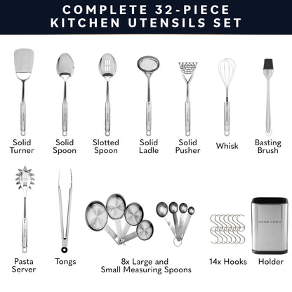 Stainless Steel Kitchen Utensils Set - Heat-Resistant Silicone & Nonstick Tools