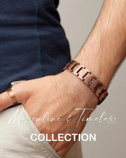 Men's Copper Magnetic Bracelet and Ring Elegant 99.99% Solid Copper Bracelets with Sizing Tool.