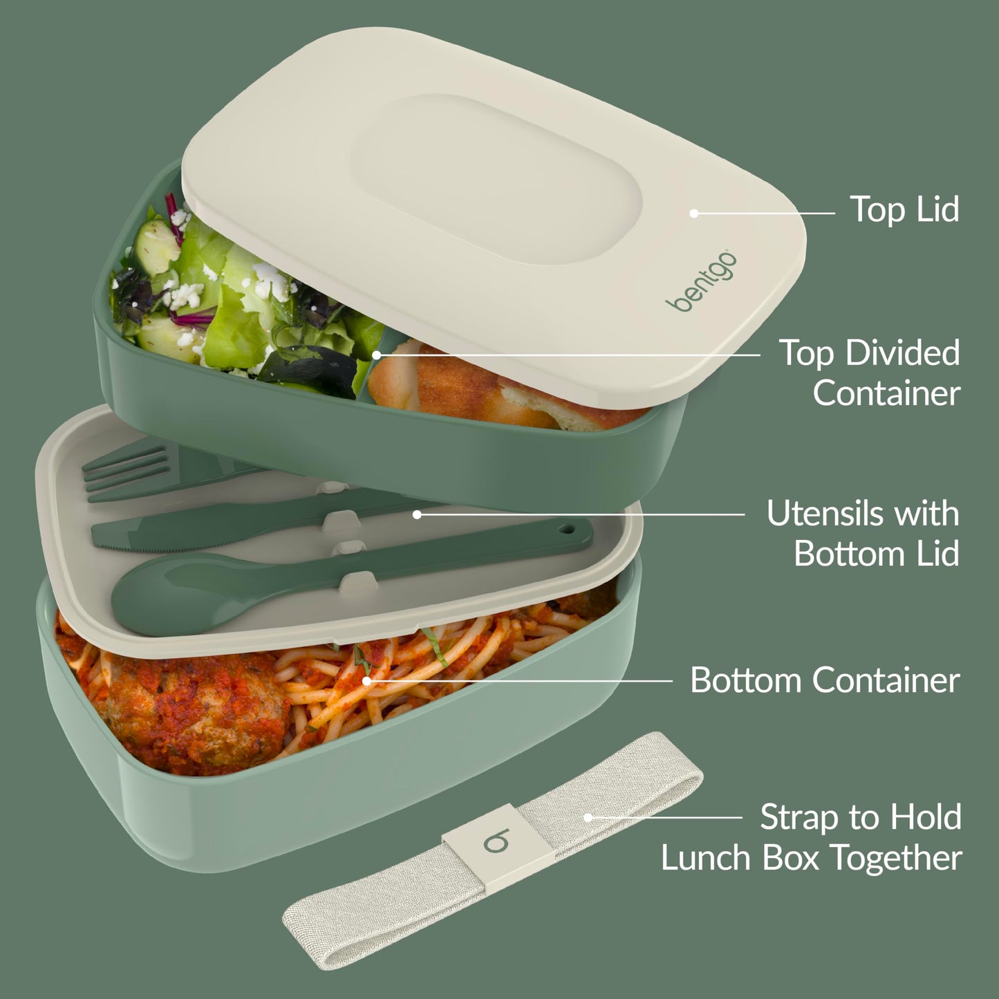 Adult Bento Box, Stackable 3-Compartment Lunch Box with Removable Utensil Set and Sealing Strap, BPA-Free, Food Container Ideal for Meal Prep