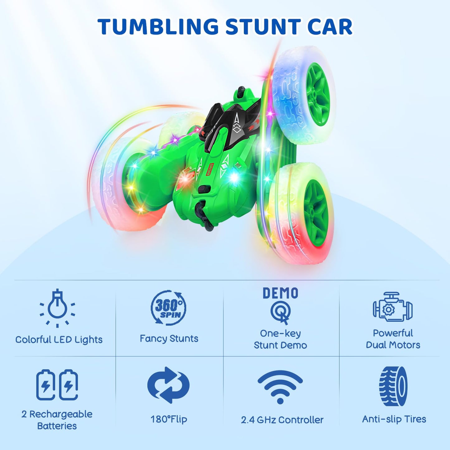 Stunt Car Toy Gift, 4WD Remote Control Car with 2 Sided 360 Rotating Rc Car for Kids