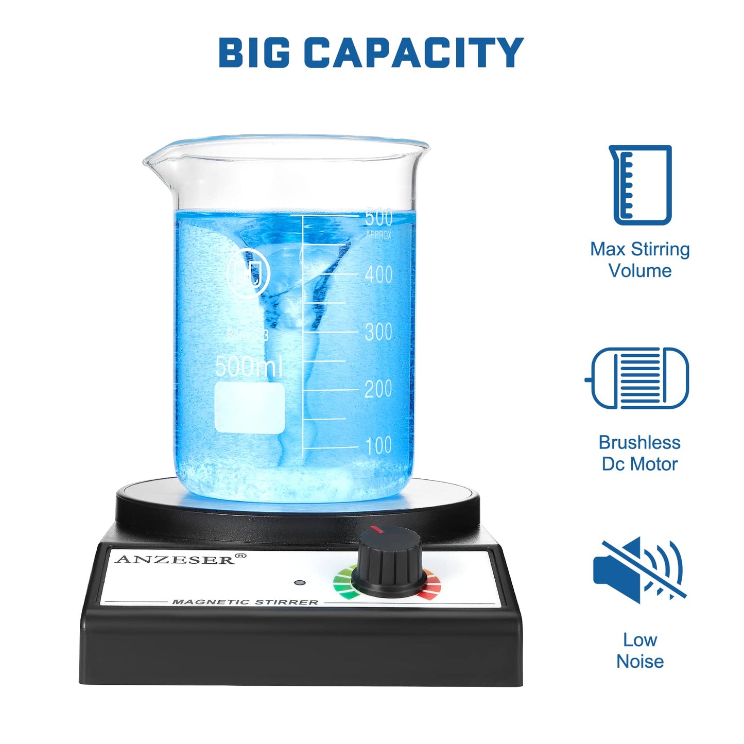 Magnetic Stirrer 3000RPM Lab Stirrers with Stir Bar Max Stirring Capacity 3000mL (No Heating)
