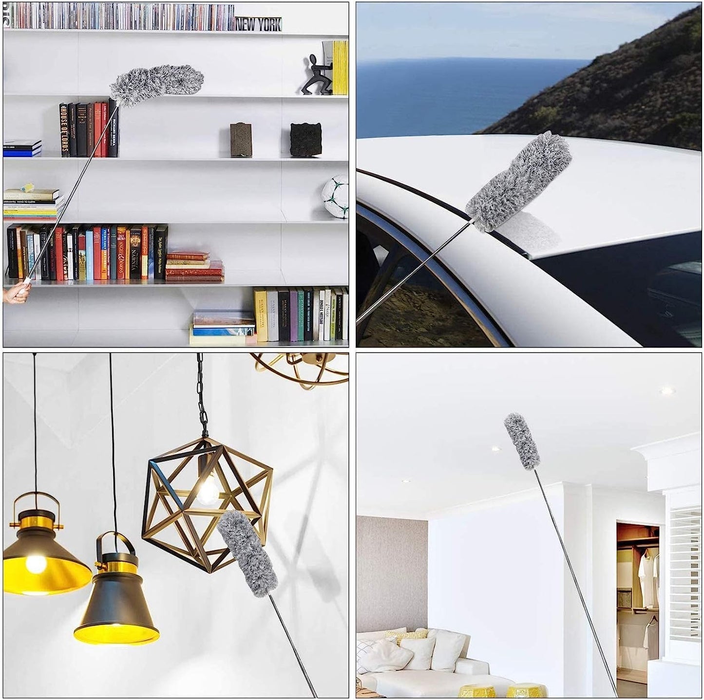 Microfiber Feather Duster Extendable Duster with 100 inches Extra Long Pole, Bendable Head & Long Handle Dusters for Cleaning Ceiling Fan, High Ceiling, Blinds, Furniture & Cars
