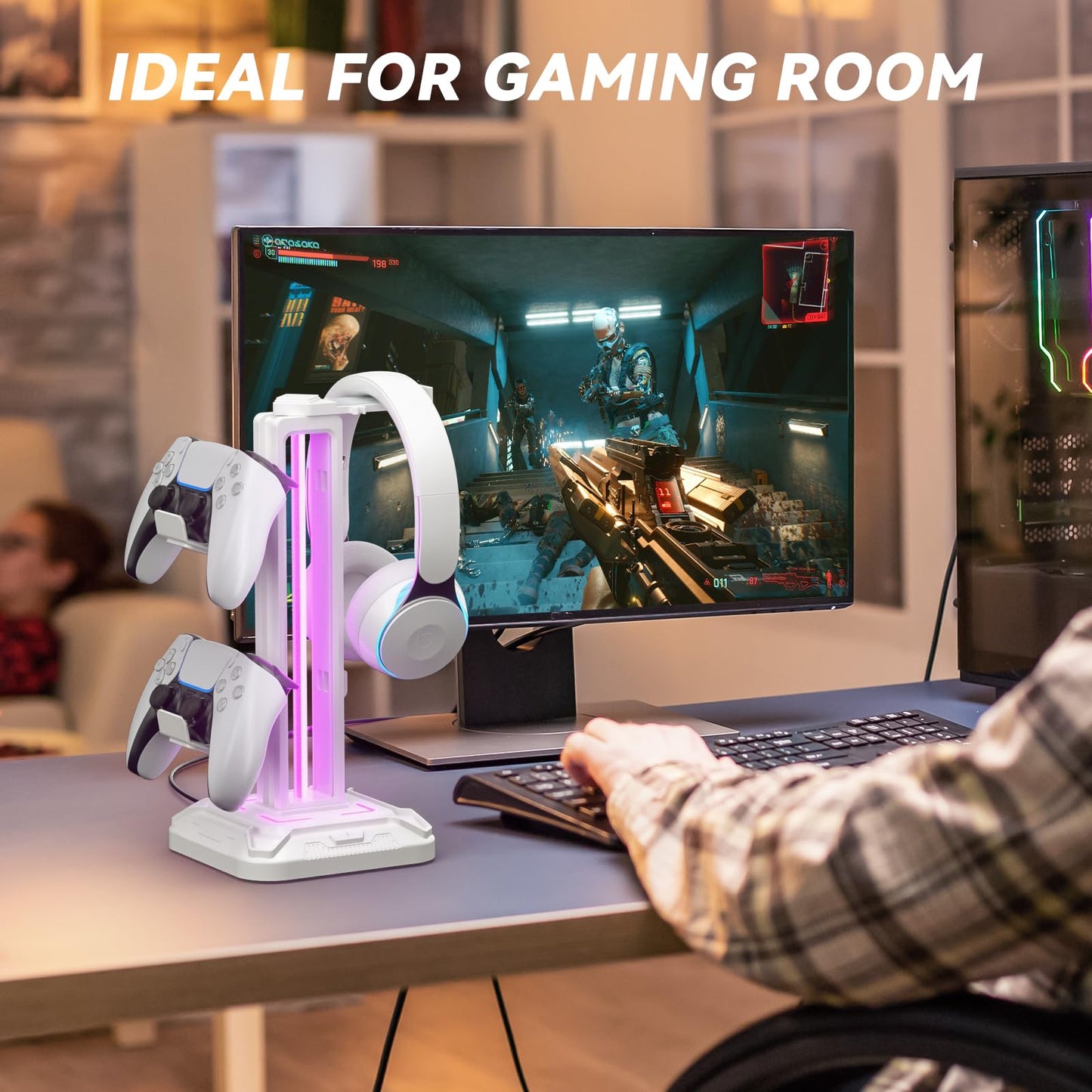 Headset Stand with 9 Light Modes - Controller Holder for Desk