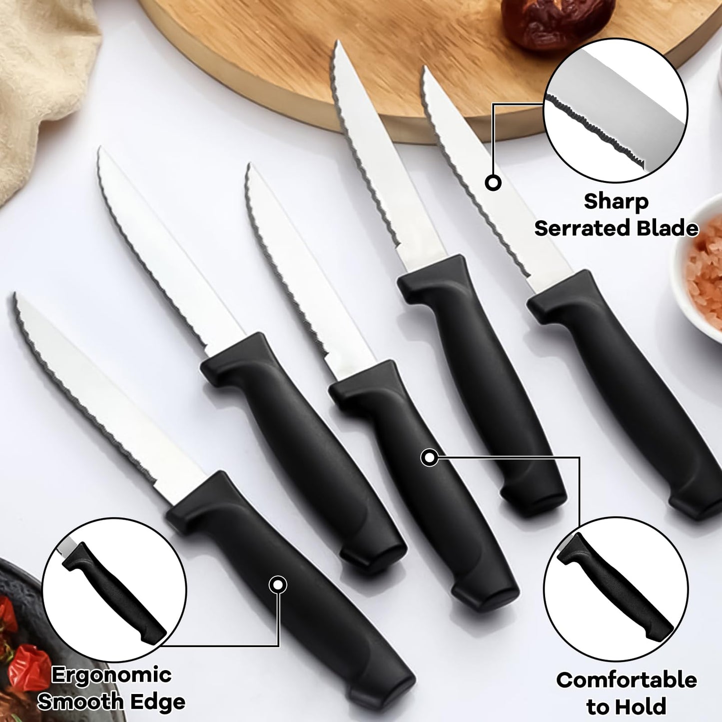 Stainless Steel Flatware with Steak Knives, Forks, Spoons, Knives - Dishwasher Safe for Home or Restaurant