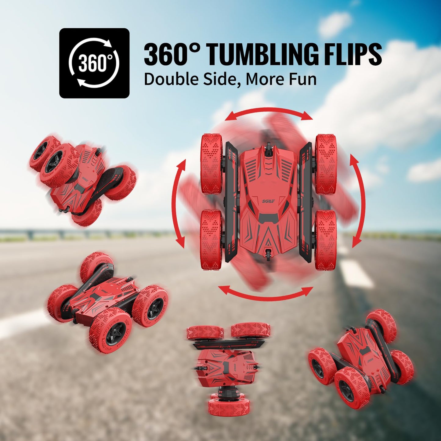 Stunt Car Toy Gift, 4WD Remote Control Car with 2 Sided 360 Rotating Rc Car for Kids