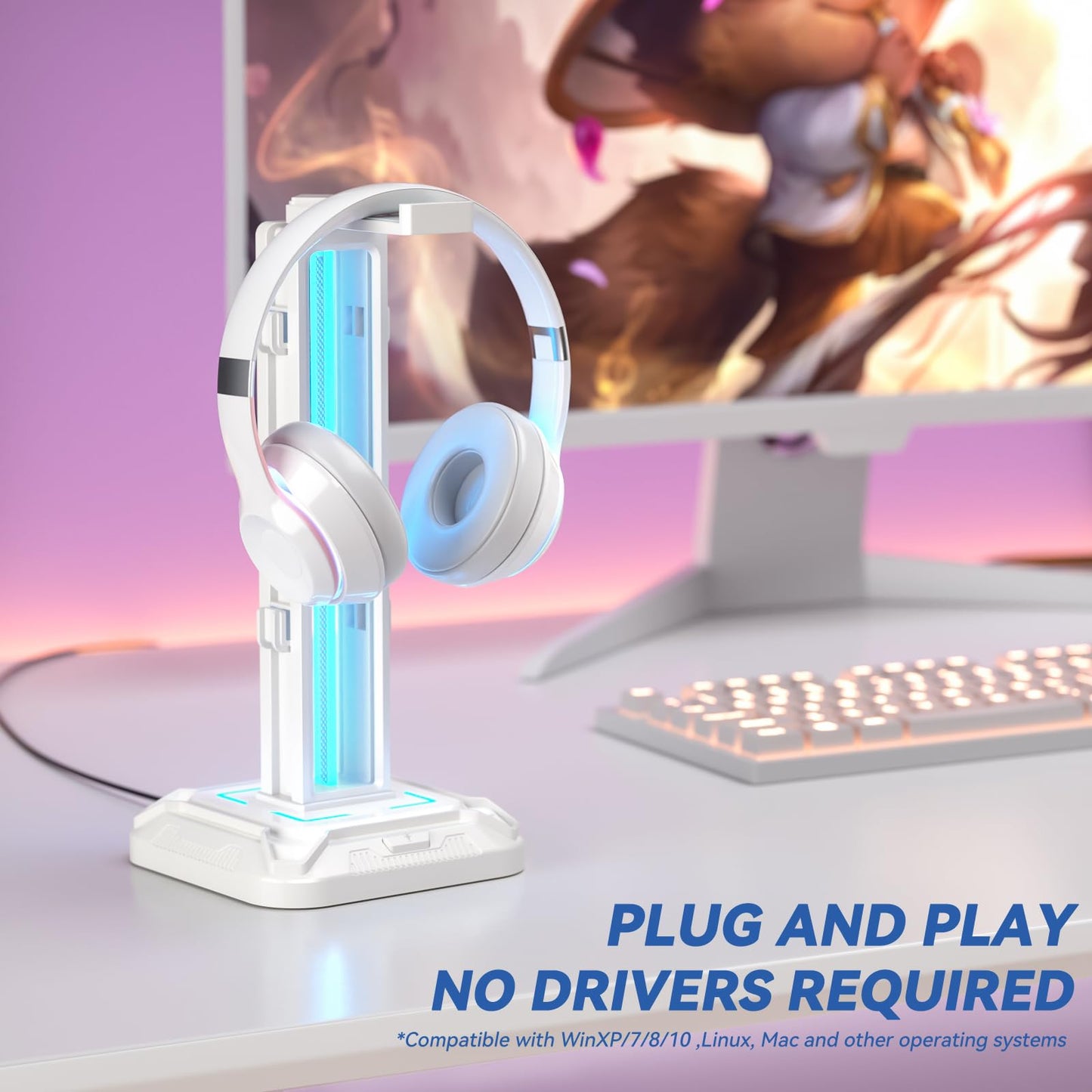 Headset Stand with 9 Light Modes - Controller Holder for Desk