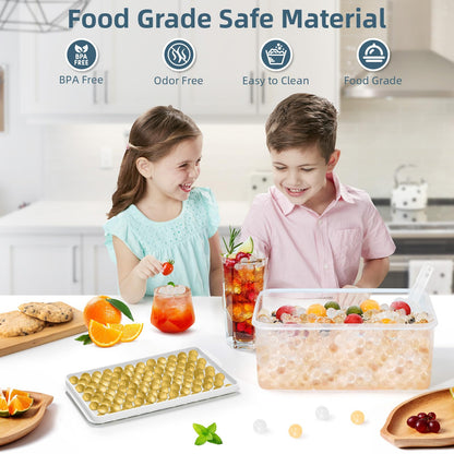 Mini Ice Cube Trays, Small Tiny Round Pebble Crushed Nugget Ice Trays for Freezer with Lid - Chilling Drinks Coffee Juice 4 Pack/0.55In