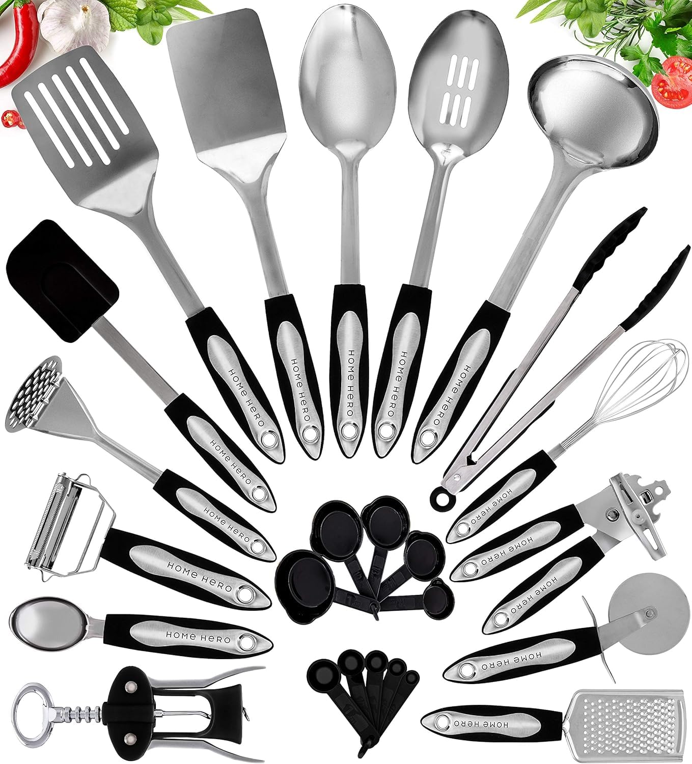 Stainless Steel Kitchen Utensils Set - Heat-Resistant Silicone & Nonstick Tools