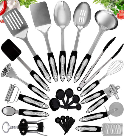 Stainless Steel Kitchen Utensils Set - Heat-Resistant Silicone & Nonstick Tools