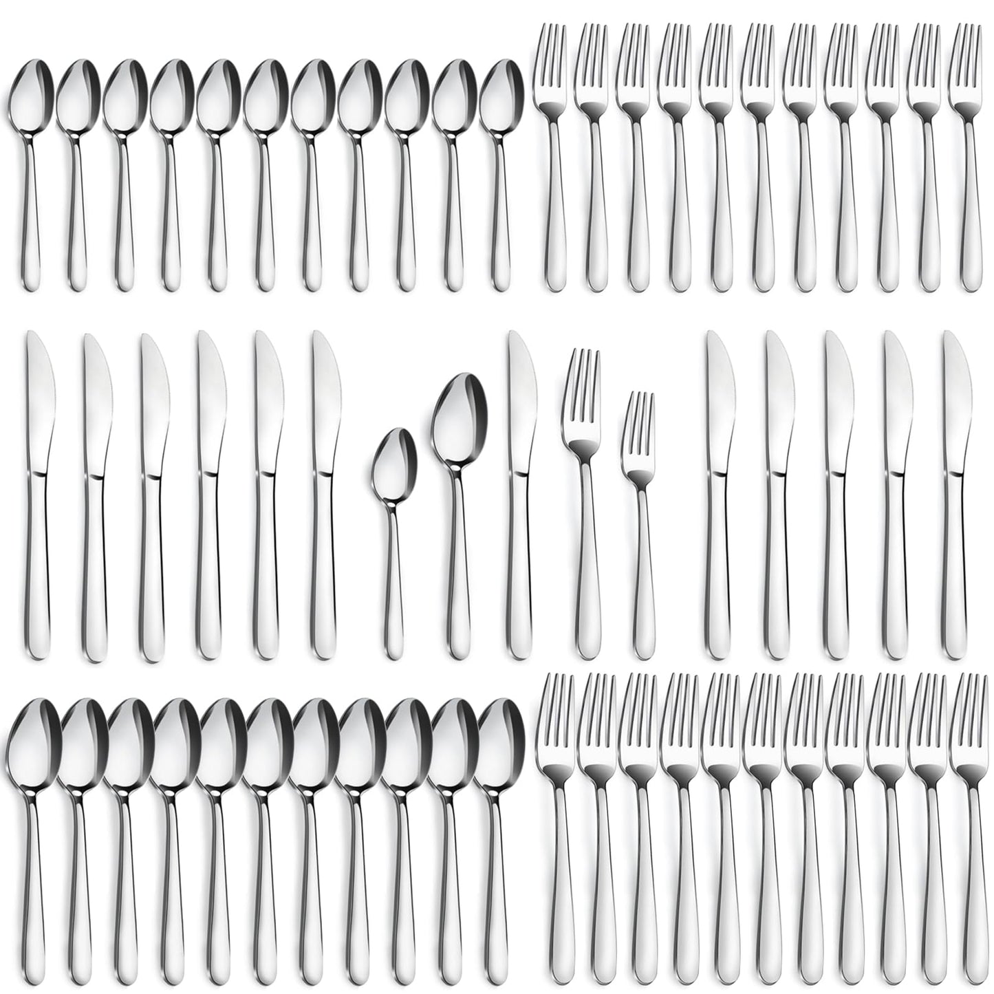Stainless Steel Flatware with Steak Knives, Forks, Spoons, Knives - Dishwasher Safe for Home or Restaurant