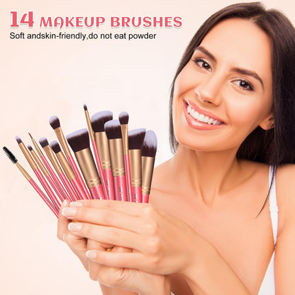 BS-MALL New 14 Pcs Makeup Brushes Premium Synthetic Kabuki Makeup Brush Set Cosmetics