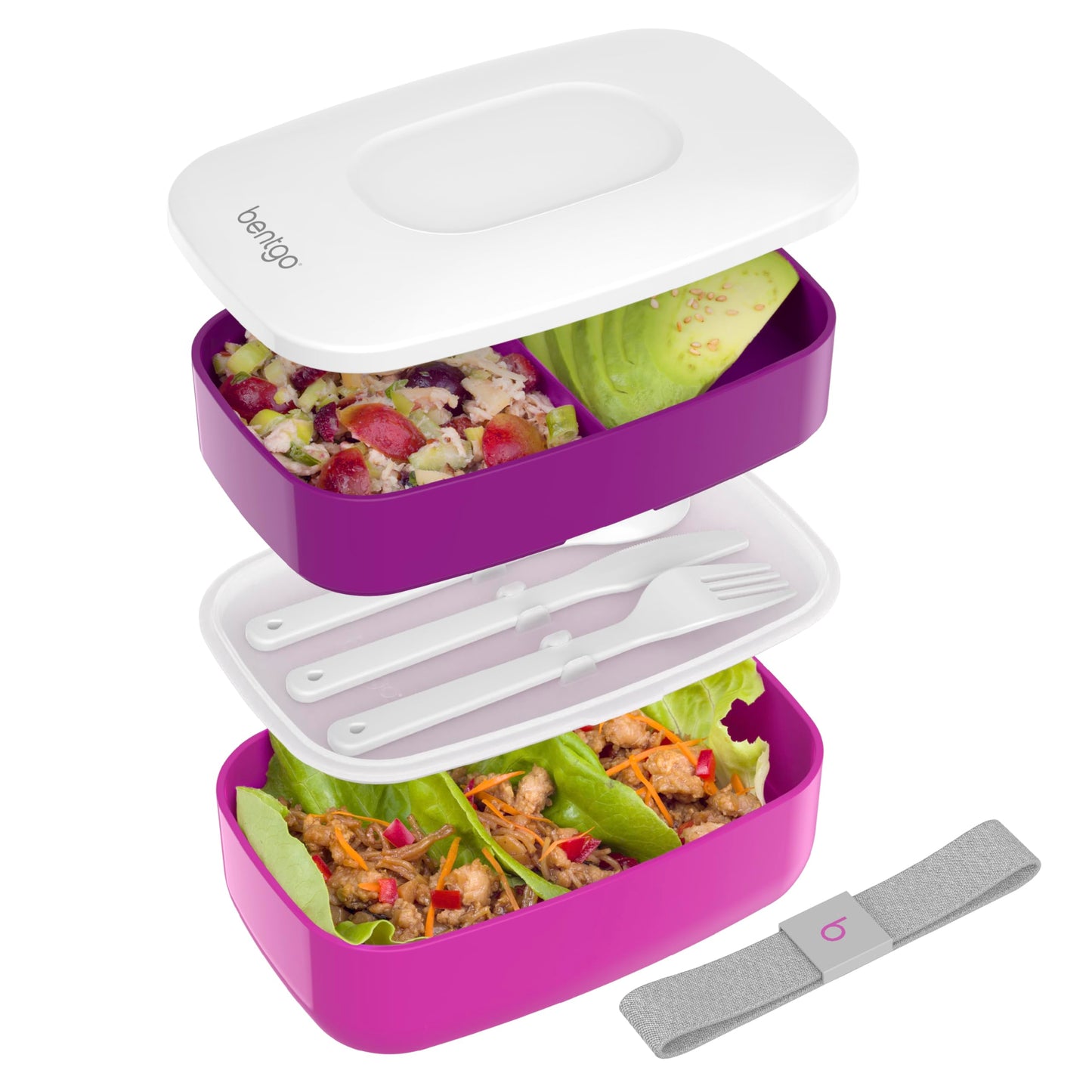 Adult Bento Box, Stackable 3-Compartment Lunch Box with Removable Utensil Set and Sealing Strap, BPA-Free, Food Container Ideal for Meal Prep
