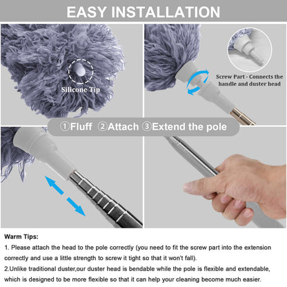 Microfiber Feather Duster Extendable Duster with 100 inches Extra Long Pole, Bendable Head & Long Handle Dusters for Cleaning Ceiling Fan, High Ceiling, Blinds, Furniture & Cars