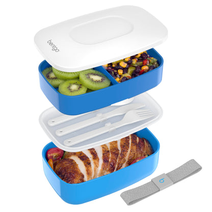 Adult Bento Box, Stackable 3-Compartment Lunch Box with Removable Utensil Set and Sealing Strap, BPA-Free, Food Container Ideal for Meal Prep