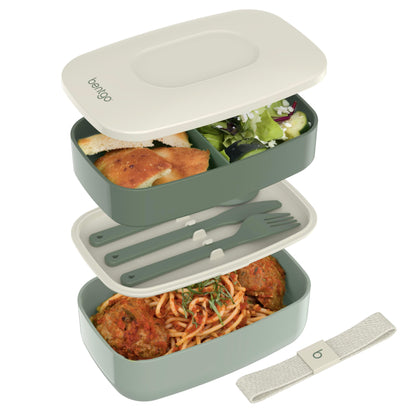 Adult Bento Box, Stackable 3-Compartment Lunch Box with Removable Utensil Set and Sealing Strap, BPA-Free, Food Container Ideal for Meal Prep