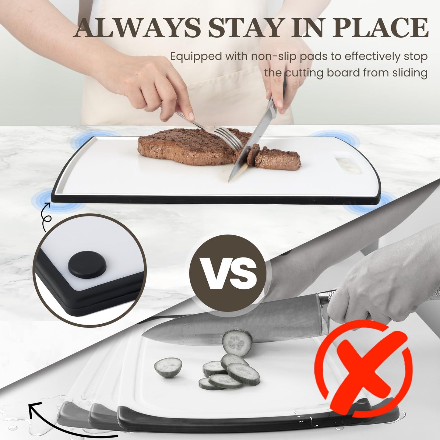 Non Slip Cutting Board, Extra Large Plastic Cutting Boards for Kitchen Dishwasher Safe Chopping Board Set of 3 with Juice Grooves, Easy Grip Handle