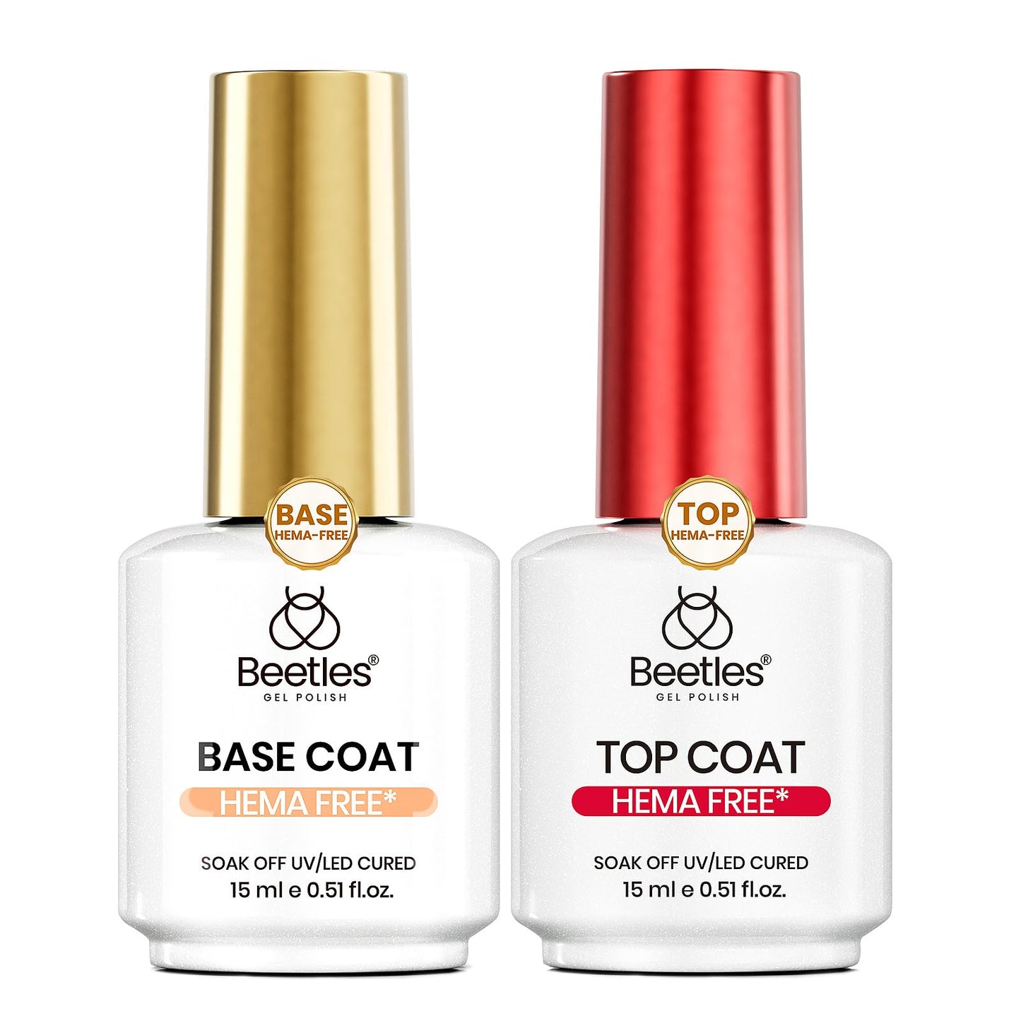 Beetles 2 Pcs 15ml No Wipe Gel Top Coat and Base Coat Set - Shine Finish and Long Lasting, Soak Off LED Nail Lamp Gel Base Top Coat Finish Nail Art Design Manicure