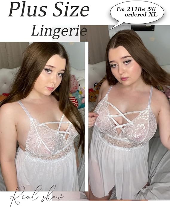 Plus Size Babydoll Womens Snap Crotch Lingerie V Neck Lace Nighty Sleepwear L-5XL