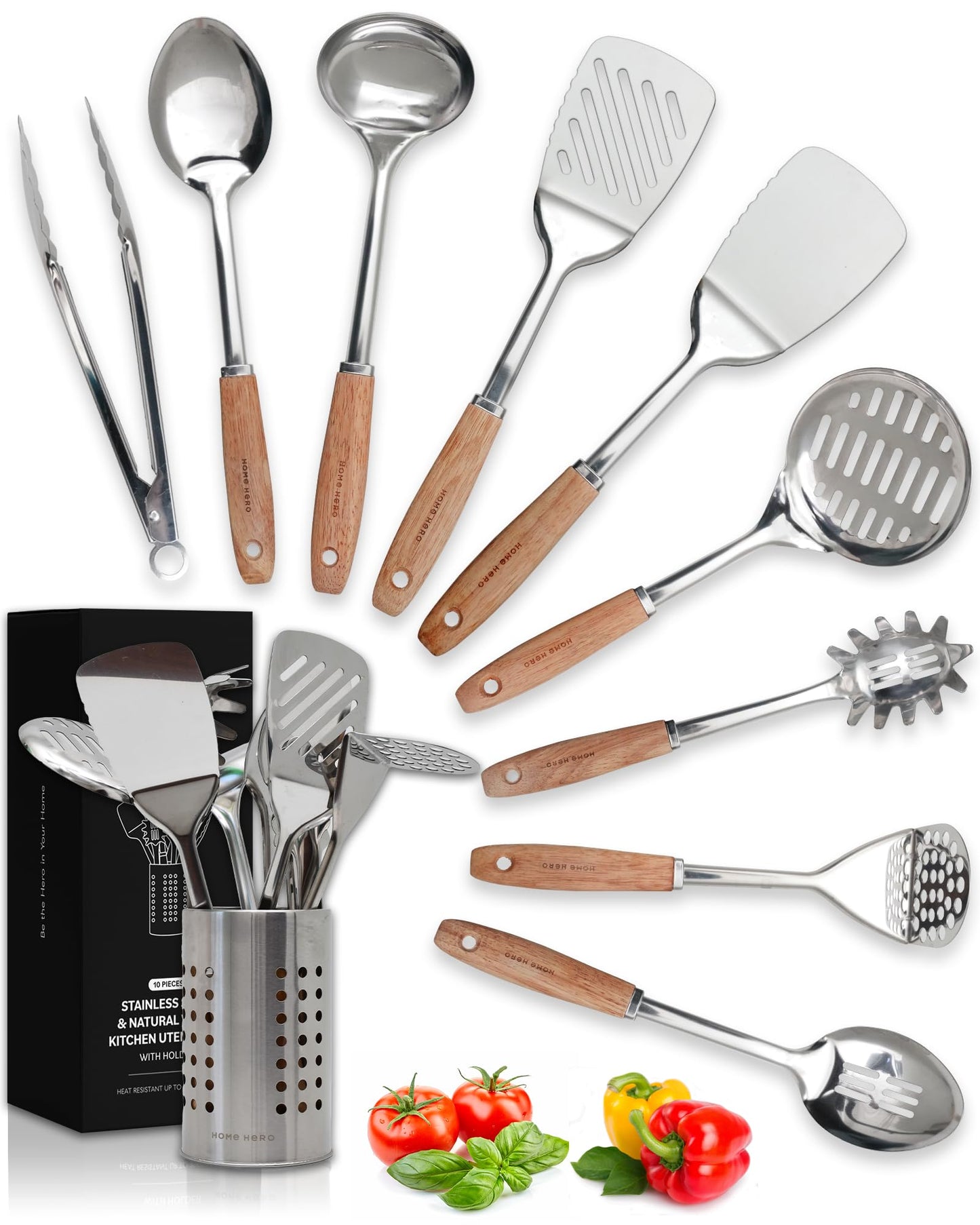 Stainless Steel Kitchen Utensils Set - Heat-Resistant Silicone & Nonstick Tools