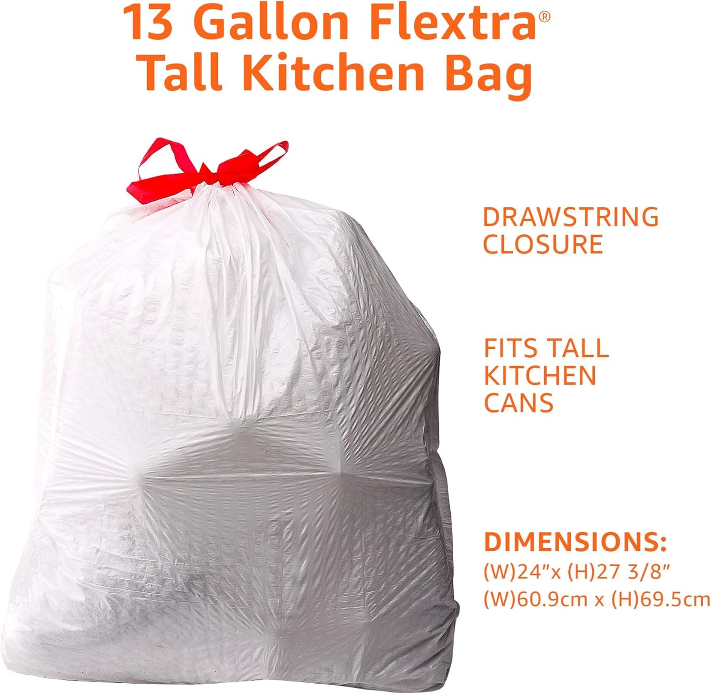 Flextra Tall Kitchen Drawstring Trash Bags, 13 Gallon, 120 Count