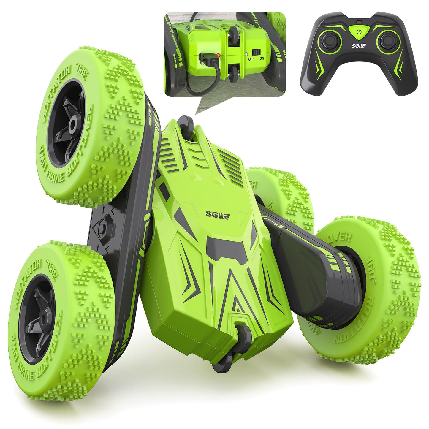 Stunt Car Toy Gift, 4WD Remote Control Car with 2 Sided 360 Rotating Rc Car for Kids