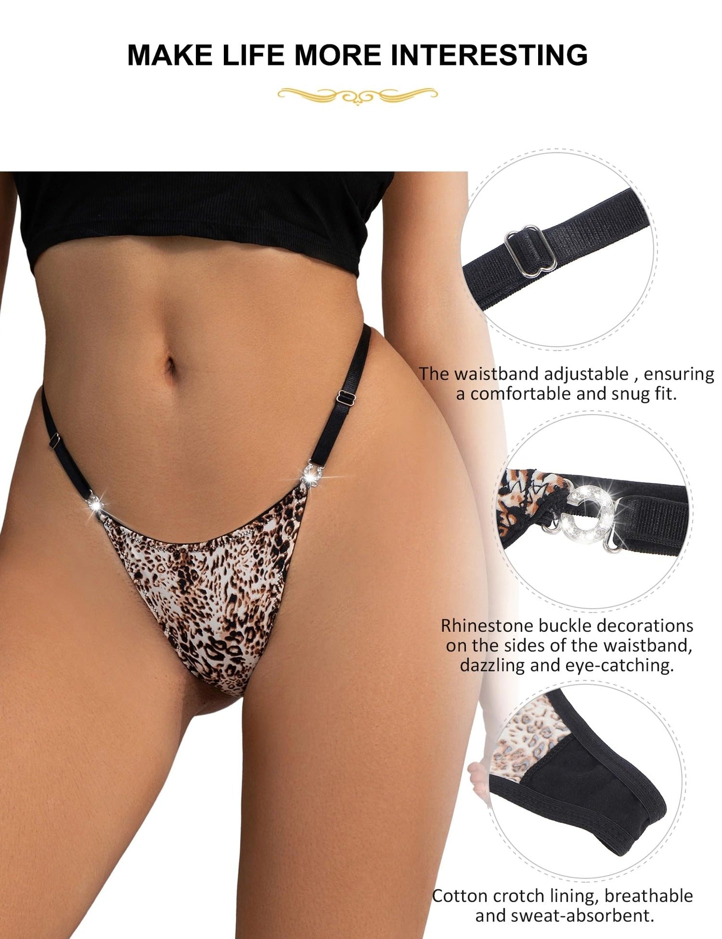 G-String Thongs for Women Sexy Underwear Adjustable String Thong T-Back Bikini Panties Cotton Crotch Underpants