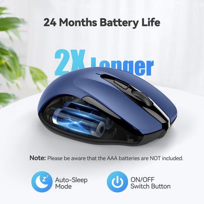 Wireless Mouse, 2.4G Ergonomic Optical Mouse, Computer Mouse for Laptop, PC, Computer, Chromebook, Notebook, 6 Buttons, 24 Months Battery Life, 2600 DPI, 5 Adjustment Levels