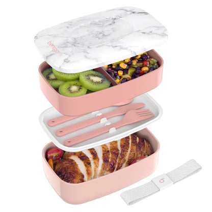 Adult Bento Box, Stackable 3-Compartment Lunch Box with Removable Utensil Set and Sealing Strap, BPA-Free, Food Container Ideal for Meal Prep