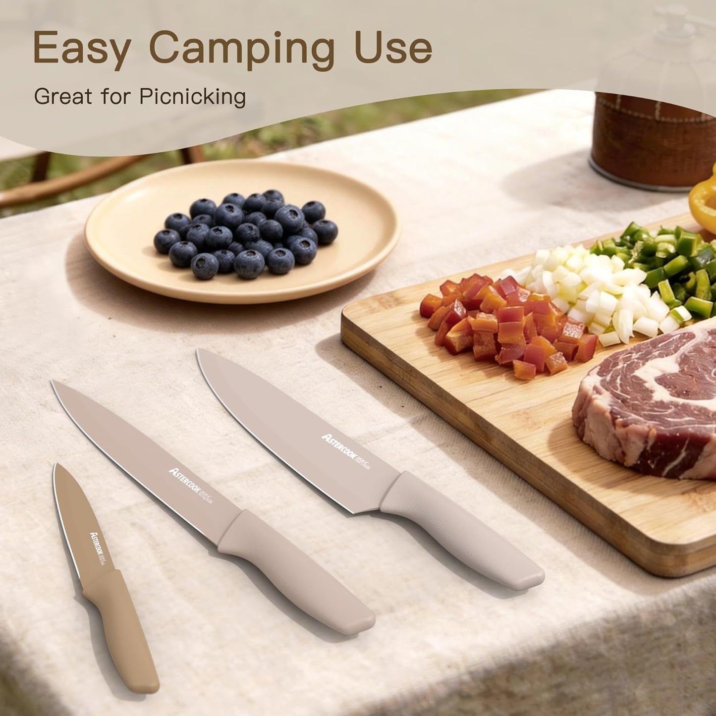 Knife Set, 13 Pieces Kitchen Knives Set with Healthy Anti-Rust Coating, Dishwasher Safe, Stainless Steel Chef Knife Sets with 6 Blade Guards