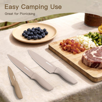 Knife Set, 13 Pieces Kitchen Knives Set with Healthy Anti-Rust Coating, Dishwasher Safe, Stainless Steel Chef Knife Sets with 6 Blade Guards