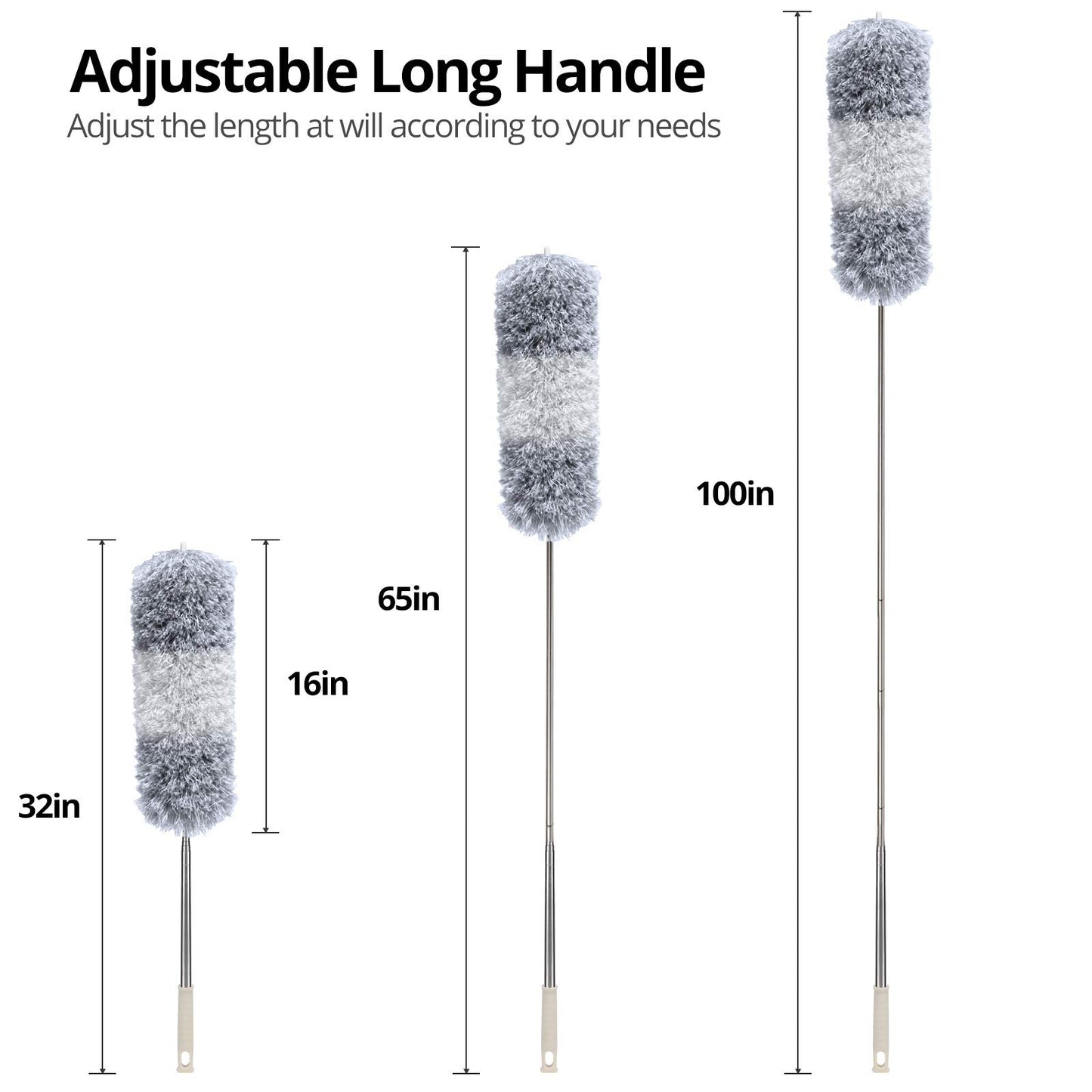 Microfiber Feather Duster Extendable Duster with 100 inches Extra Long Pole, Bendable Head & Long Handle Dusters for Cleaning Ceiling Fan, High Ceiling, Blinds, Furniture & Cars