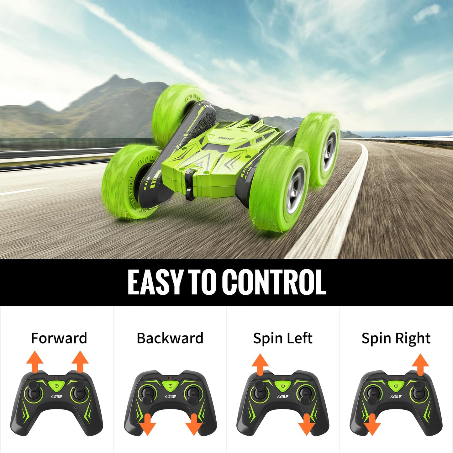 Stunt Car Toy Gift, 4WD Remote Control Car with 2 Sided 360 Rotating Rc Car for Kids