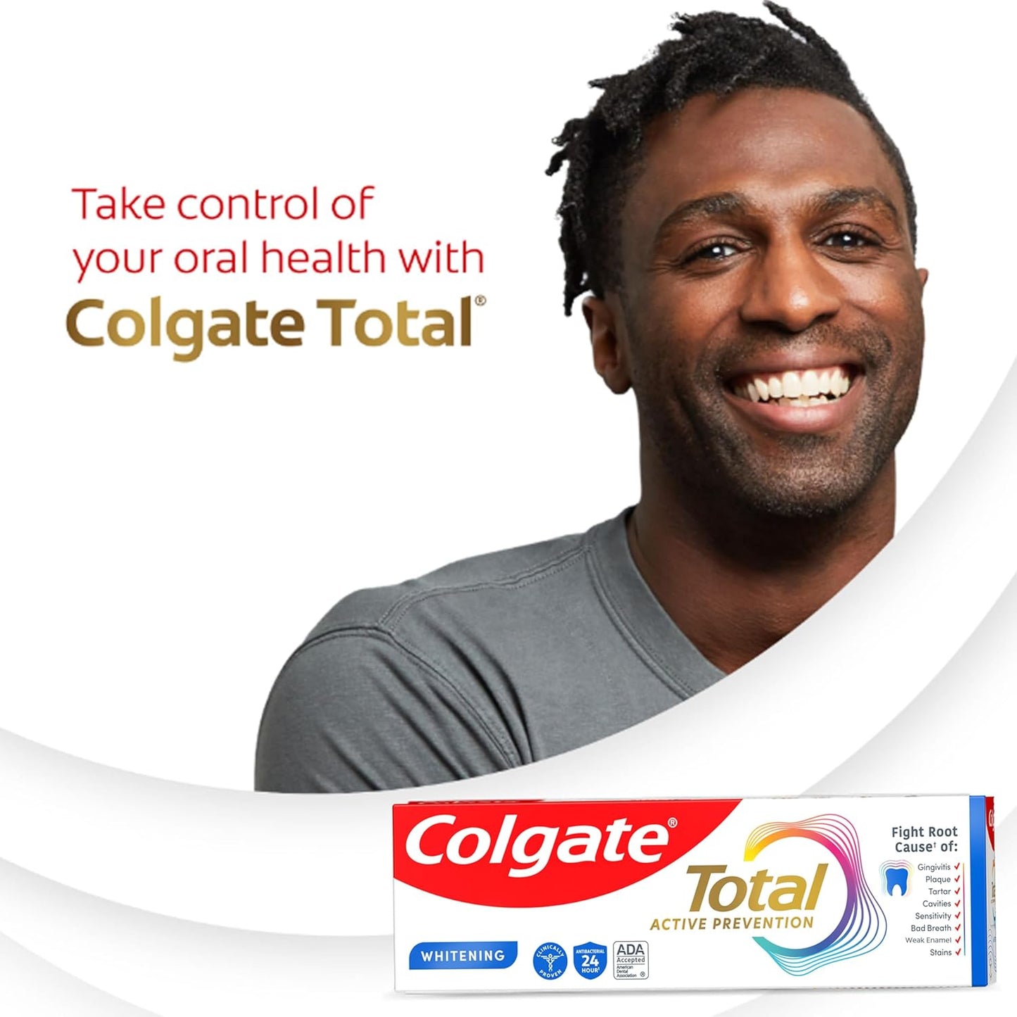 Colgate Total Active Prevention Travel Toothpaste, Whitening Toothpaste with Fluoride, Antibacterial, Mint, Clinically Proven Gum Health, Travel Size 1.4 oz