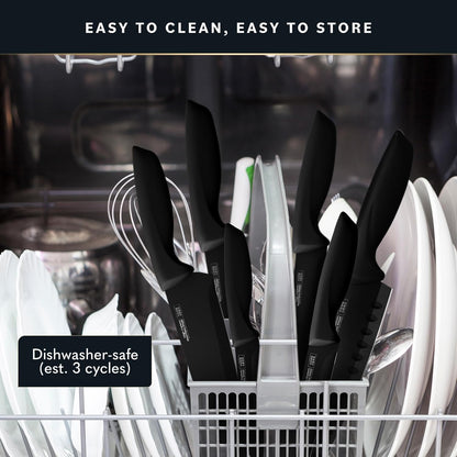 High Carbon Stainless Steel Knife Set - Chef Knife Set Precision Slicing & Versatility - Nonstick Ceramic Coated Blades & Easy Cleaning - Ergonomic Handles & Secure Grip - 12-Piece, Black