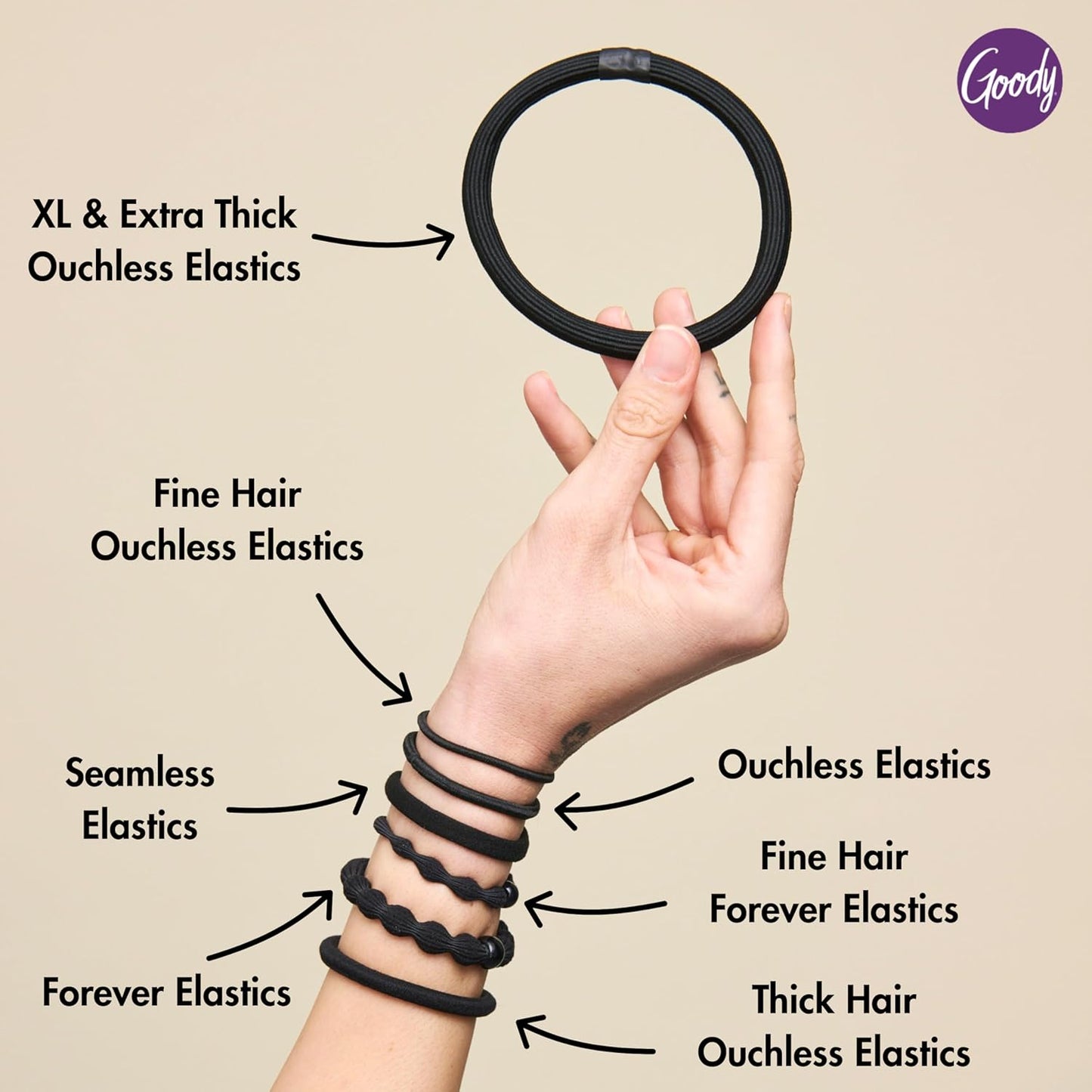 Goody Ouchless Hair Elastics – No Pull, No Breakage, Tangle-Free Hold for Thick, Curly, Coily & Textured Hair – 30 Count, Black, Long-Lasting Ponytail Holders for Women & Men