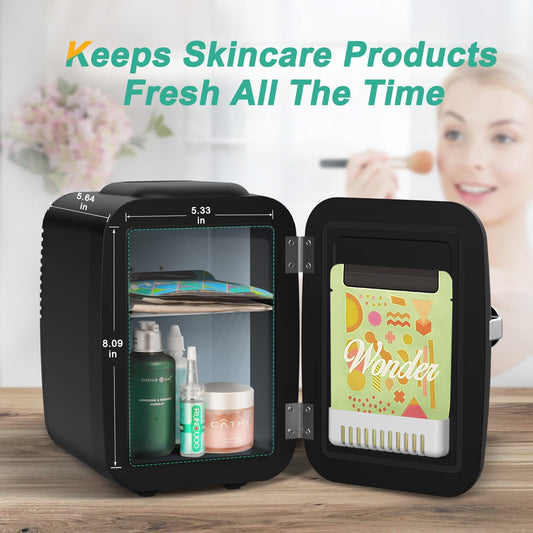 Mini Fridge, 4 Liter/6 Can Portable Cooler and Warmer Personal Refrigerator