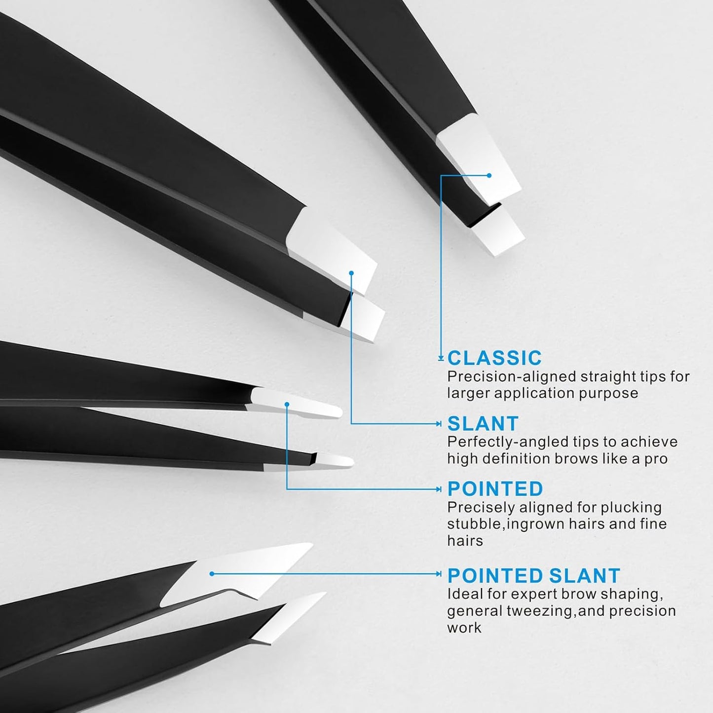 Tweezers Set - Professional Stainless Steel for Eyebrows